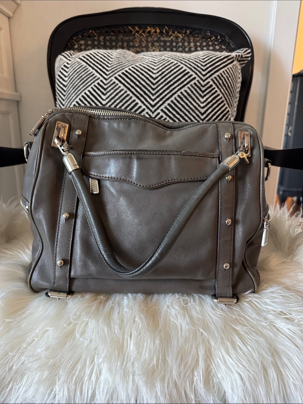 Rebecca Minkoff Gray Leather Cupid Satchel with Silver Hardware